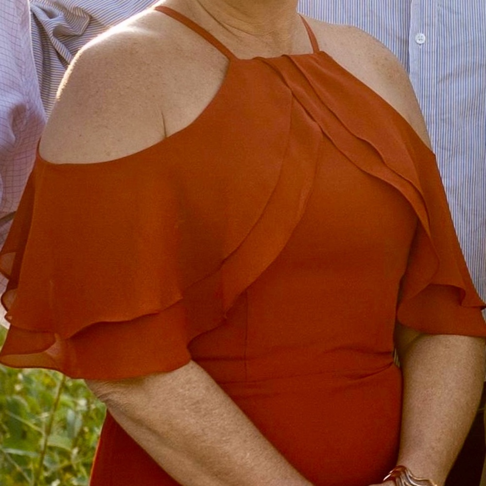 Rusty Red cold shoulder cocktail dress